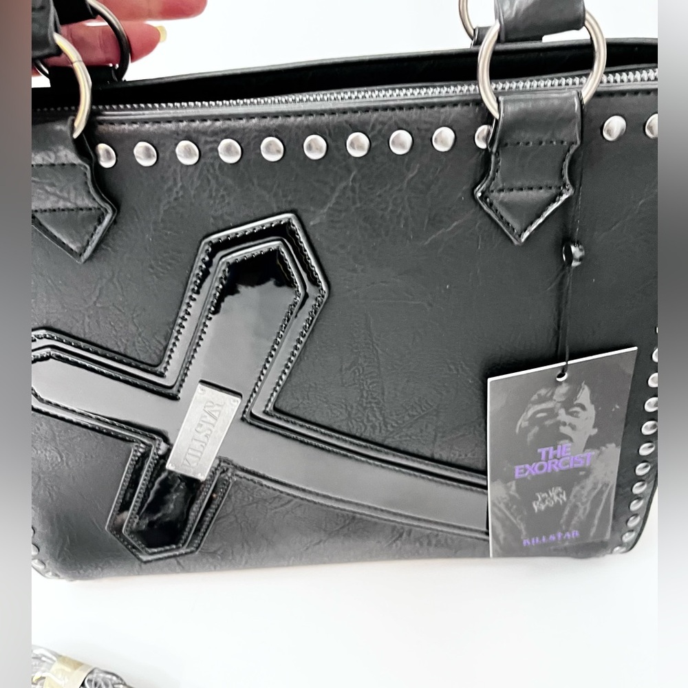 Killstar Exorcist Black Faux Leather Satchel Crossbody Handbag Studs Cross Goth - Picture 10 of 12